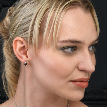 925 Sterling Silver Garnet Marquise Stud Earrings