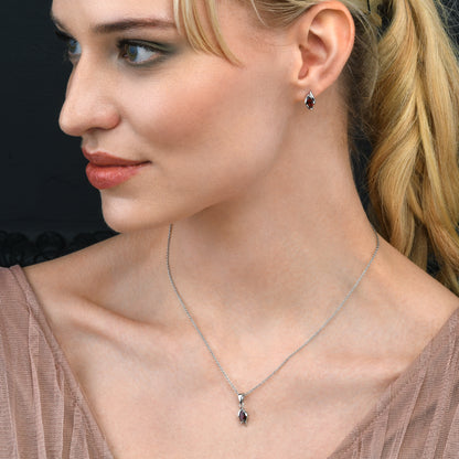 925 Sterling Silver Garnet Marquise Stud Earrings