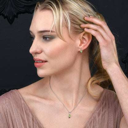 925 Sterling Silver Peridot Marquise Pendant Necklace