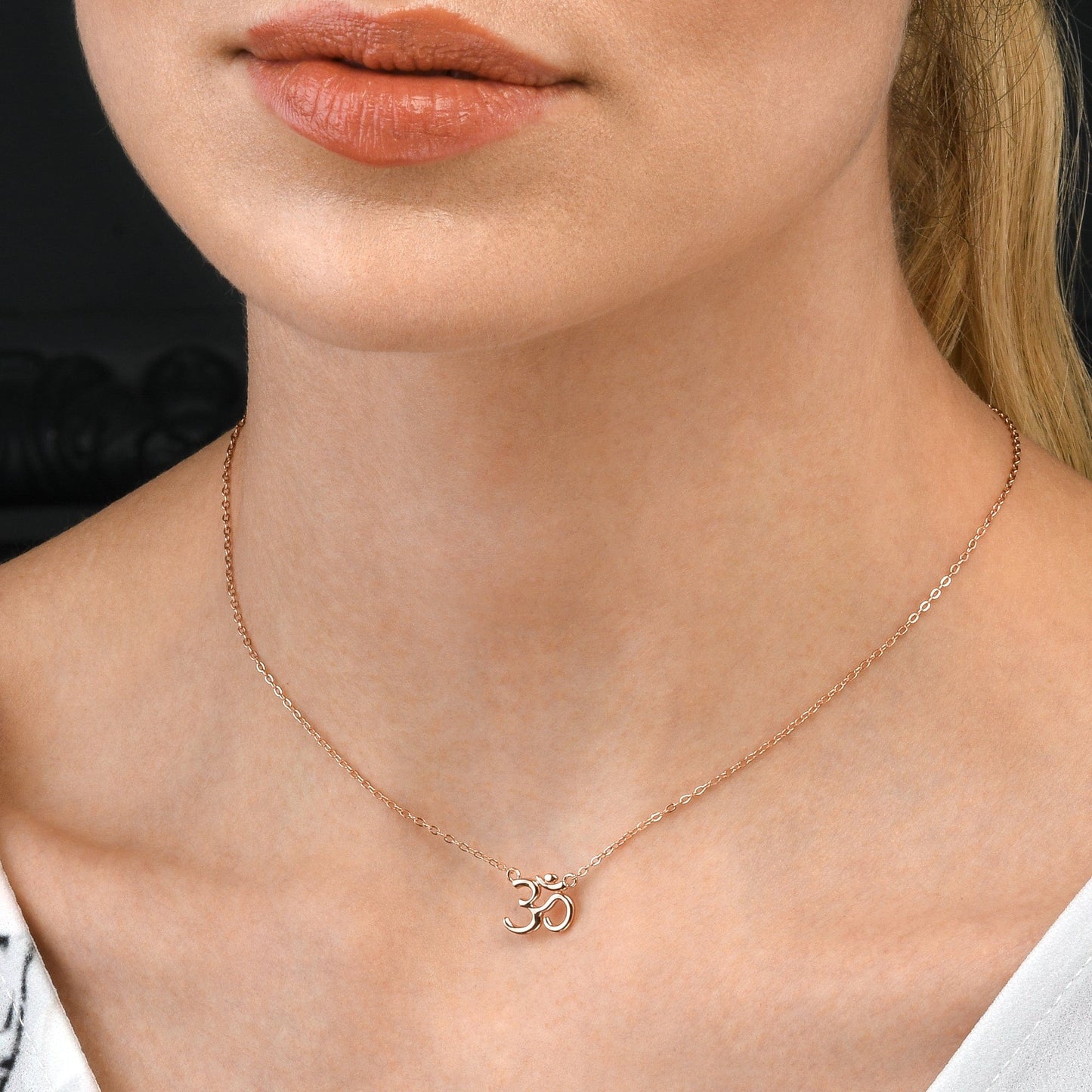 Rose Gold Plated 925 Sterling Silver Divine OM Pendant Necklace For Women