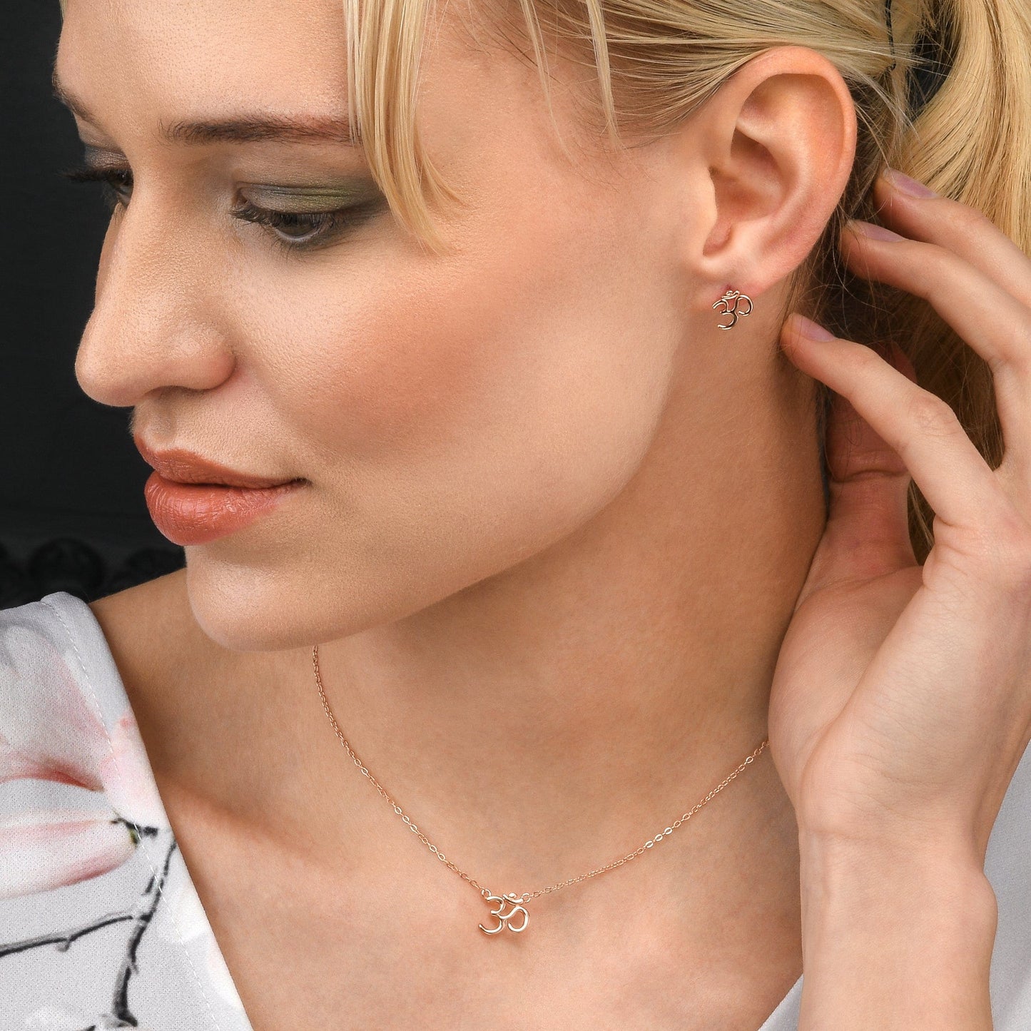 Rose Gold Plated 925 Sterling Silver Divine OM Pendant Necklace For Women