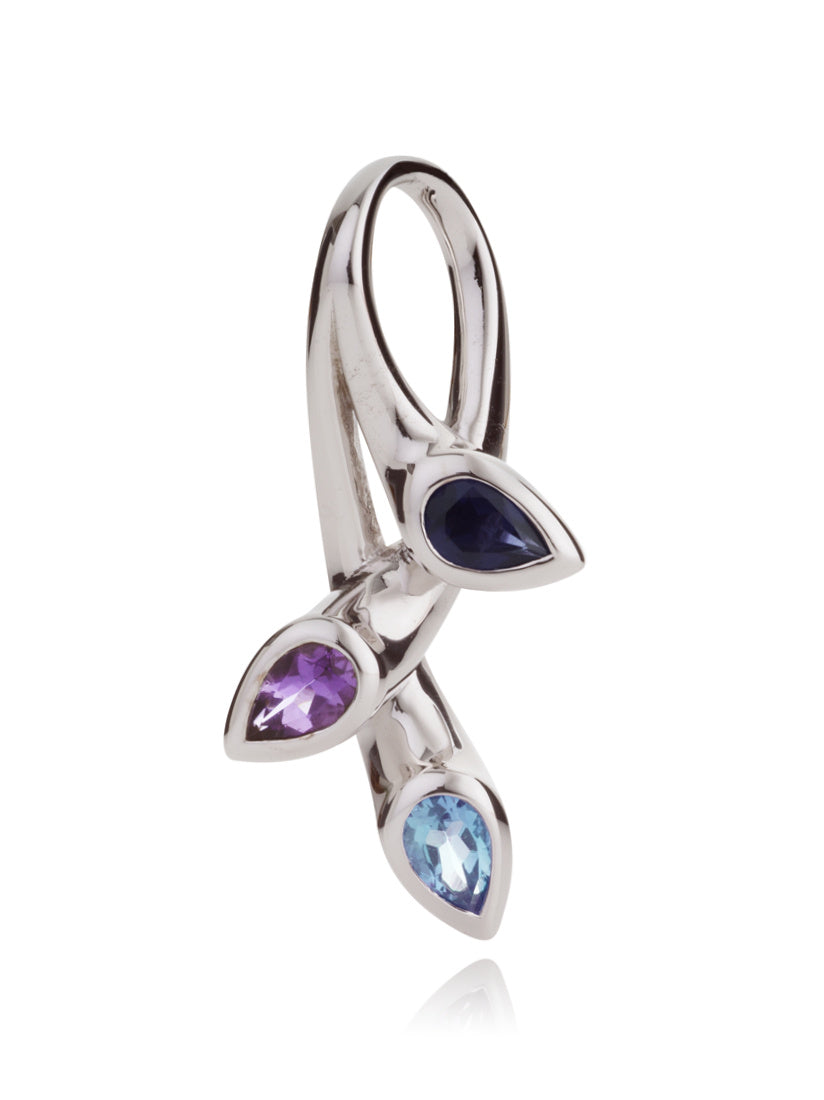 925 Sterling Silver Pendant Necklace with Natural Amethyst, Blue Topaz & Iolite Gemstones
