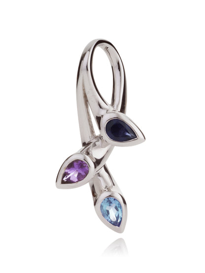 925 Sterling Silver Pendant Necklace with Natural Amethyst, Blue Topaz & Iolite Gemstones