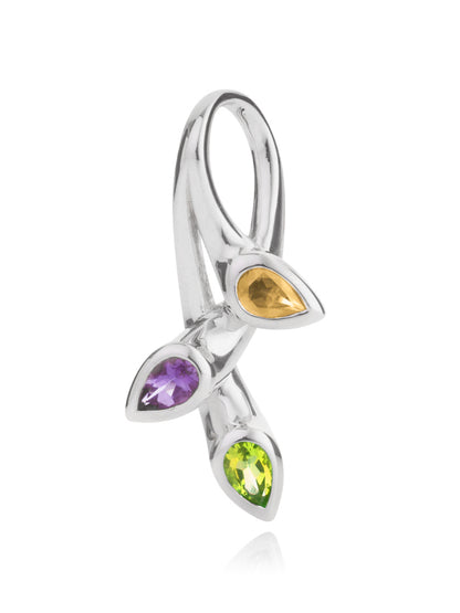 925 Sterling Silver Pendant Necklace with Natural Peridot, Citrine and Amethyst Gemstones