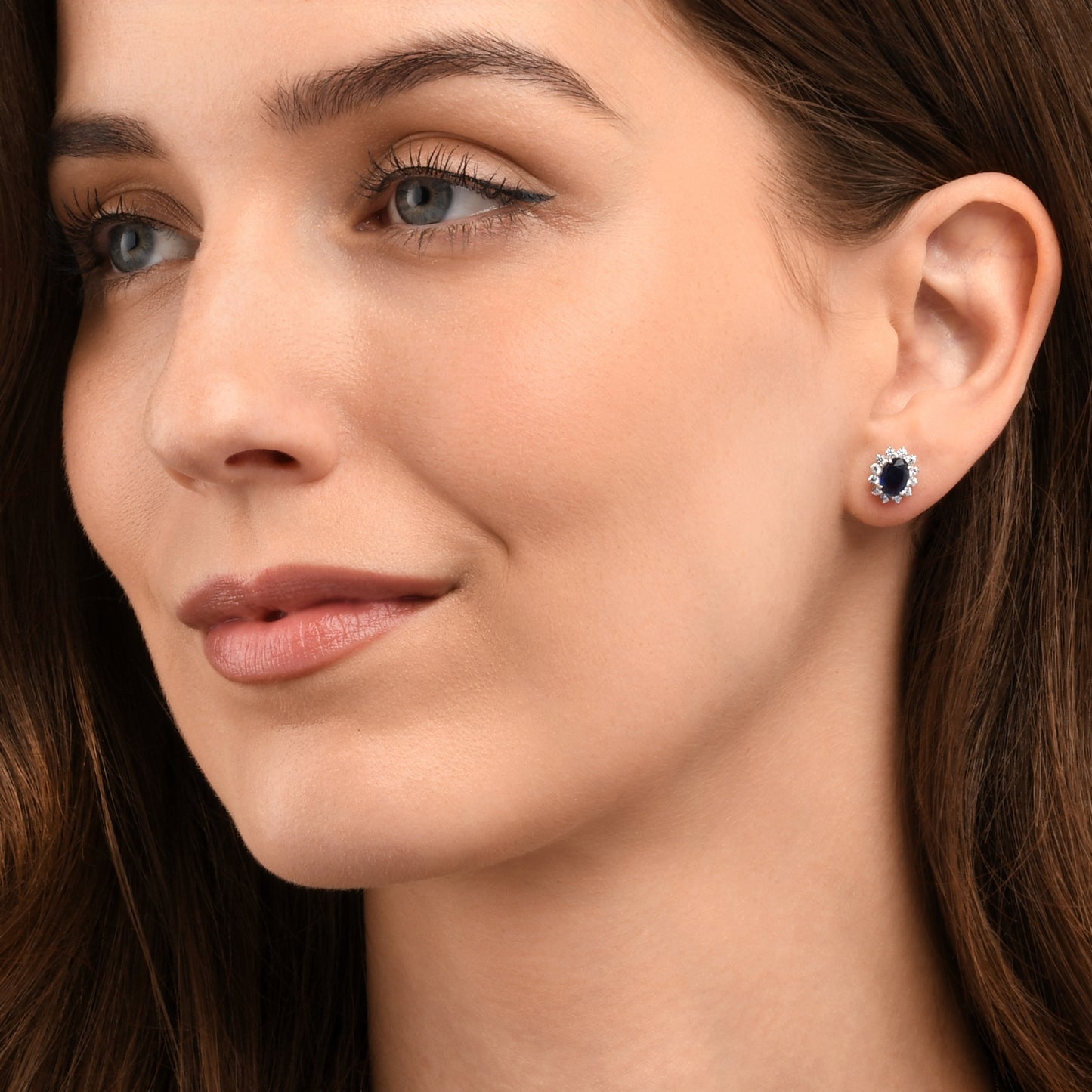 925 Sterling Silver Blue Cubic Zirconia Oval Halo Stud Earrings