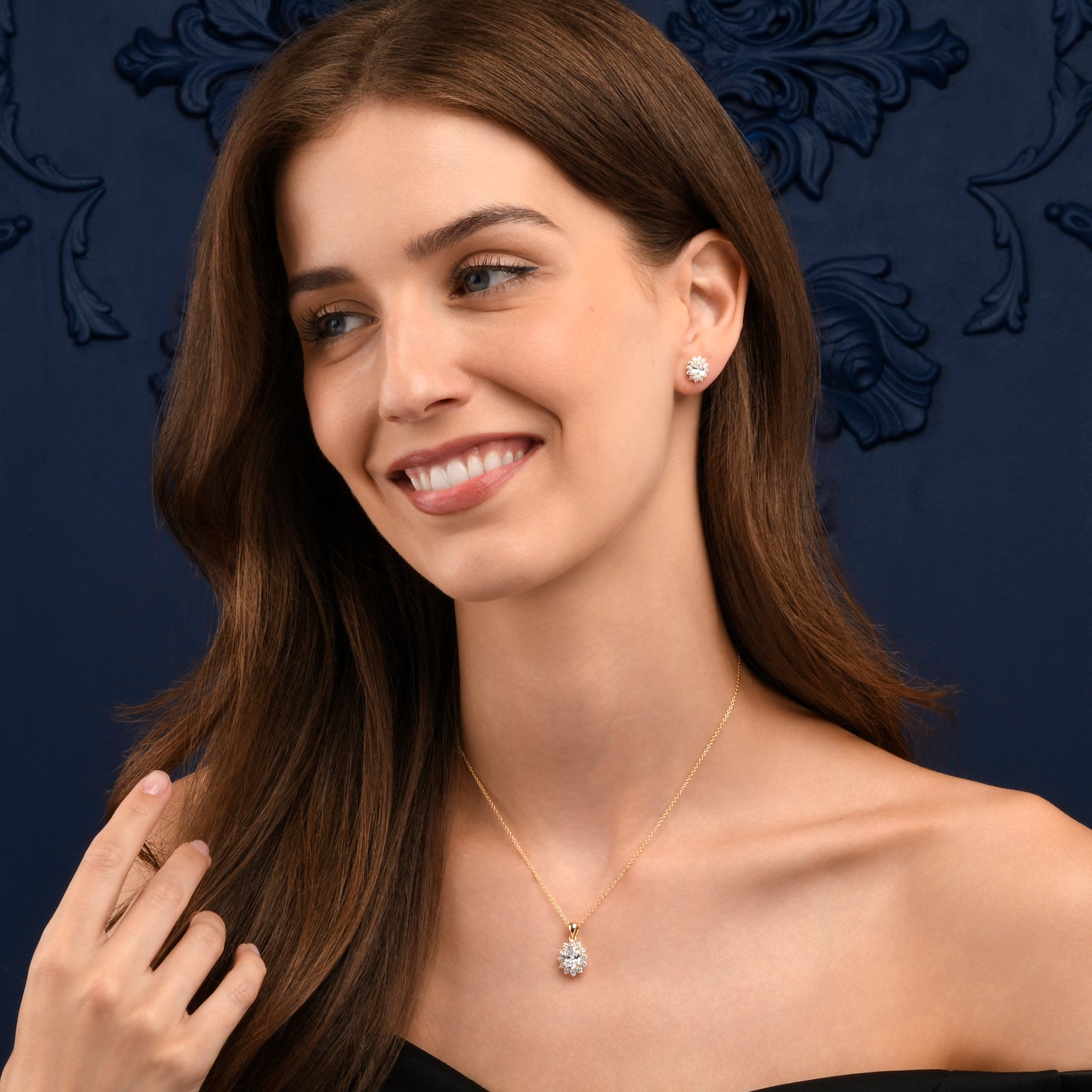 Gold Plated Sterling Silver Clear Cubic Zirconia Oval Halo Pendant Necklace