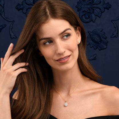 Gold Plated Sterling Silver Clear Cubic Zirconia Oval Halo Pendant Necklace