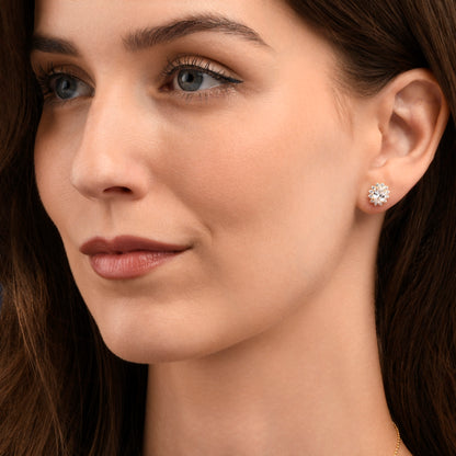 Gold Plated Sterling Silver Clear Cubic Zirconia Oval Halo Stud Earrings