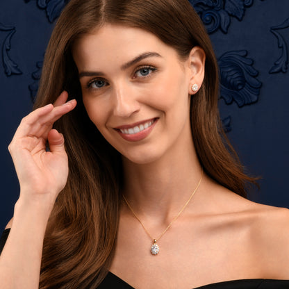 Gold Plated Sterling Silver Clear Cubic Zirconia Oval Halo Pendant Necklace