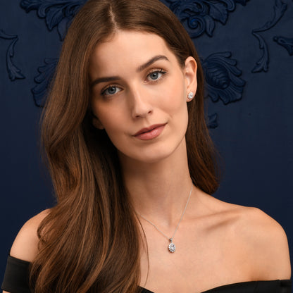 925 Sterling Silver Clear Cubic Zirconia Oval Halo Pendant Necklace