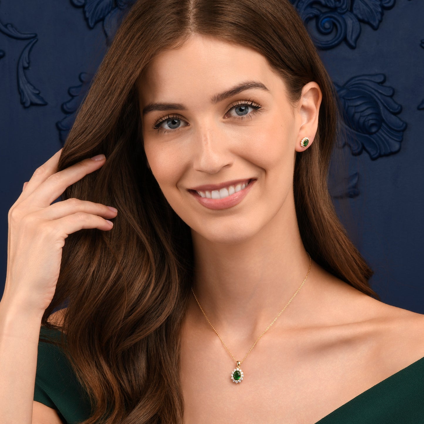 Gold Plated Sterling Silver Green Cubic Zirconia Oval Halo Pendant Necklace