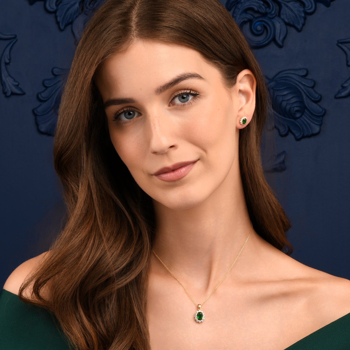 Gold Plated Sterling Silver Green Cubic Zirconia Oval Halo Pendant Necklace