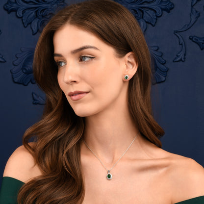 925 Sterling Silver Green Cubic Zirconia Oval Halo Stud Earrings