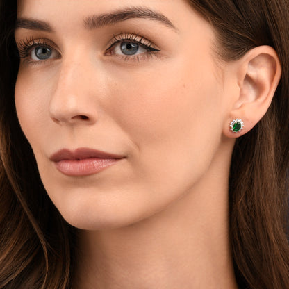 925 Sterling Silver Green Cubic Zirconia Oval Halo Stud Earrings