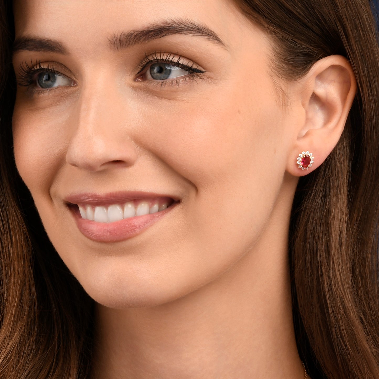 Gold Plated Sterling Silver Red Cubic Zirconia Oval Halo Stud Earrings