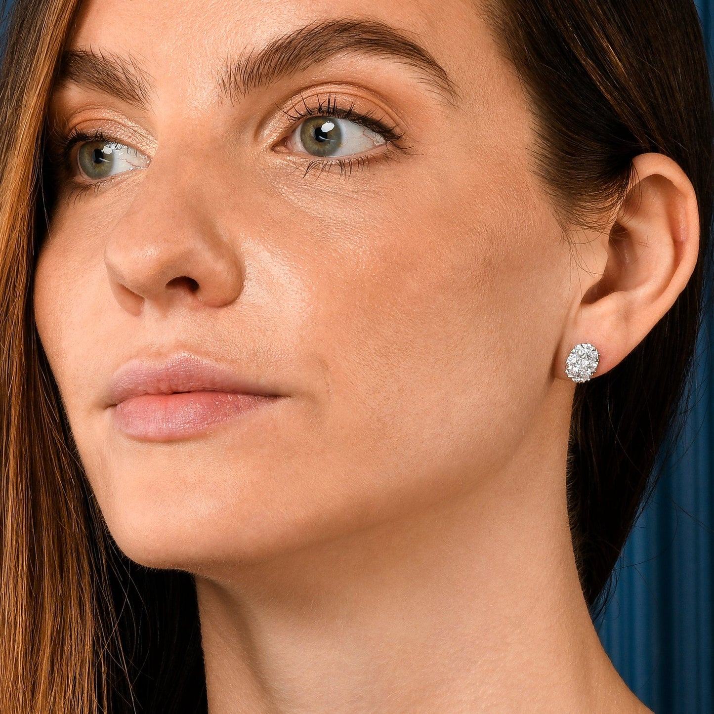 Silver Oval Shaped Stud Earrings with Cubic Zirconia Stones for Women