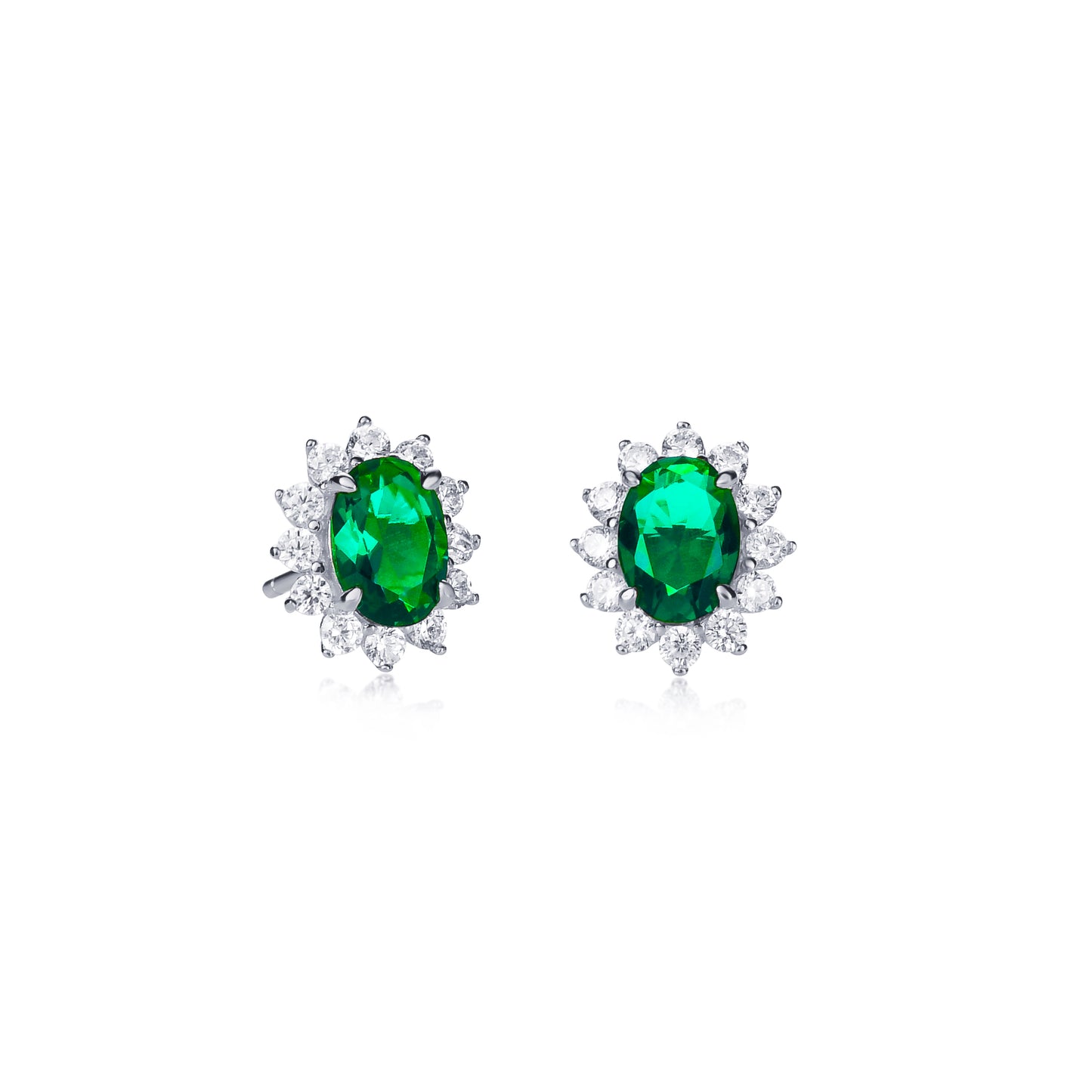 925 Sterling Silver Green Cubic Zirconia Oval Halo Stud Earrings