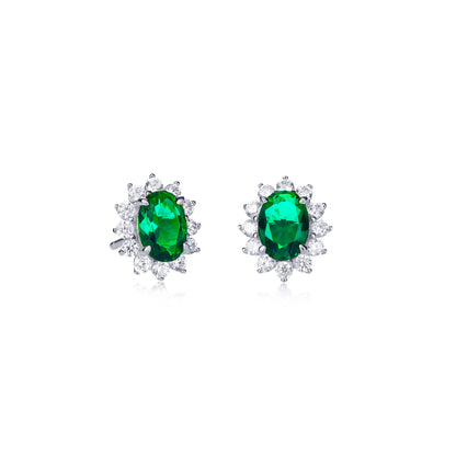 925 Sterling Silver Green Cubic Zirconia Oval Halo Stud Earrings