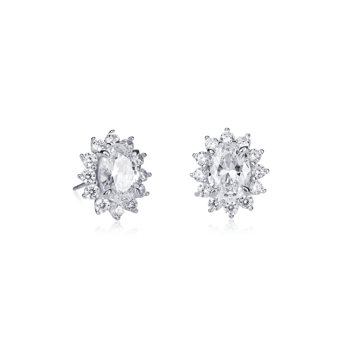 925 Sterling Silver Clear Cubic Zirconia Oval Halo Stud Earrings