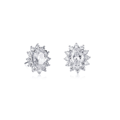 925 Sterling Silver Clear Cubic Zirconia Oval Halo Stud Earrings