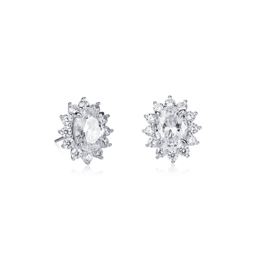 925 Sterling Silver Clear Cubic Zirconia Oval Halo Stud Earrings
