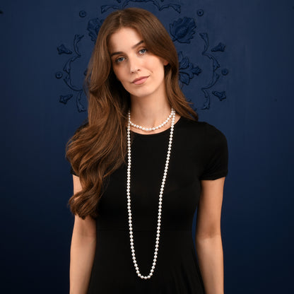 60-inch Extra Long Stylish Pearl Necklace for Women with White Shell Pearls