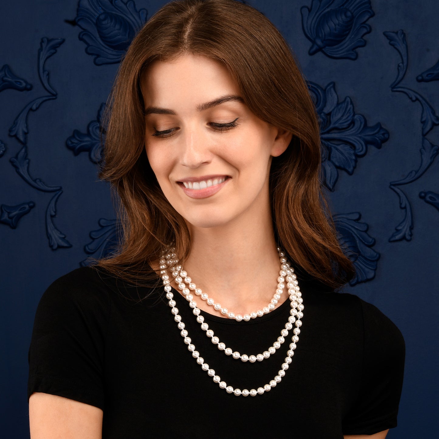 60-inch Extra Long Stylish Pearl Necklace for Women with White Shell Pearls