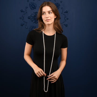 60-inch Extra Long Stylish Pearl Necklace for Women with White Shell Pearls