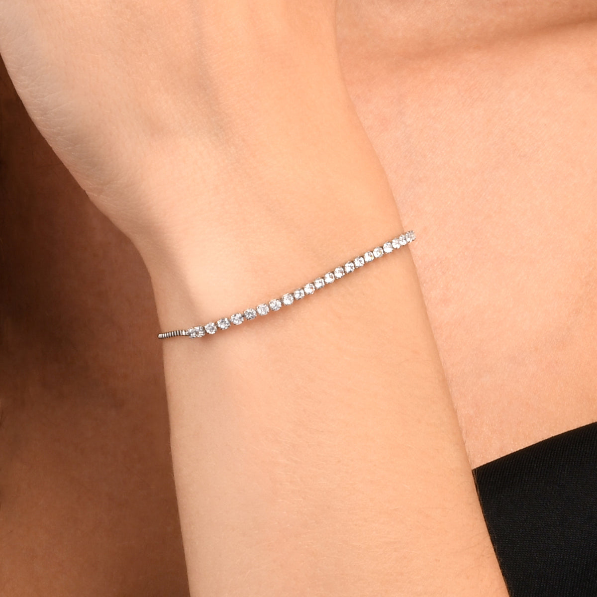 Dainty 2mm Silver Adjustable Slider Tennis Bracelet for Women