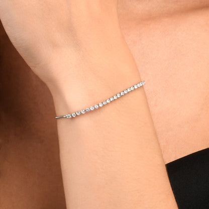 Dainty 2mm Silver Adjustable Slider Tennis Bracelet for Women