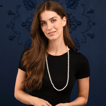 34-inch Long Stylish Pearl Necklace for Women with White Shell Pearls