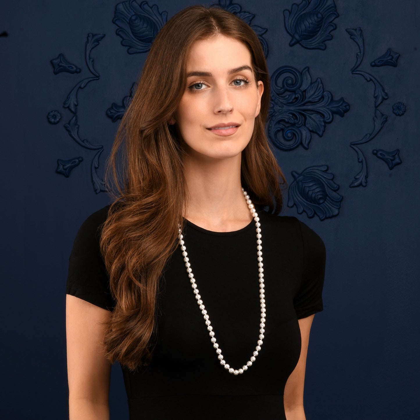 34-inch Long Stylish Pearl Necklace for Women with White Shell Pearls