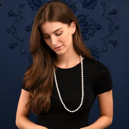 34-inch Long Stylish Pearl Necklace for Women with White Shell Pearls