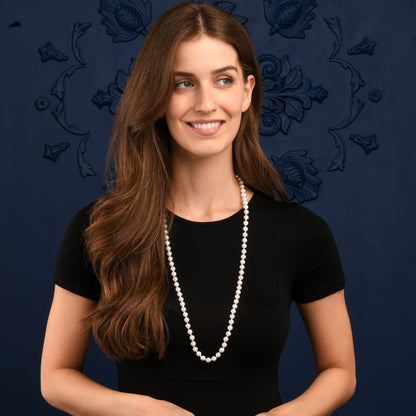 34-inch Long Stylish Pearl Necklace for Women with White Shell Pearls