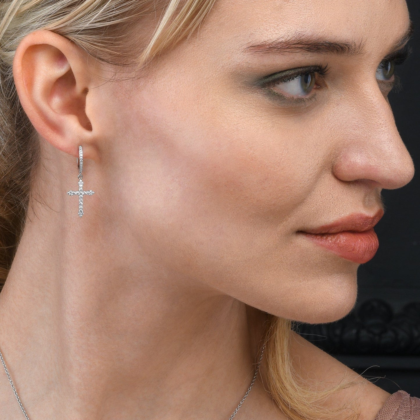 925 Sterling Silver Cross Hoop Earrings for Women
