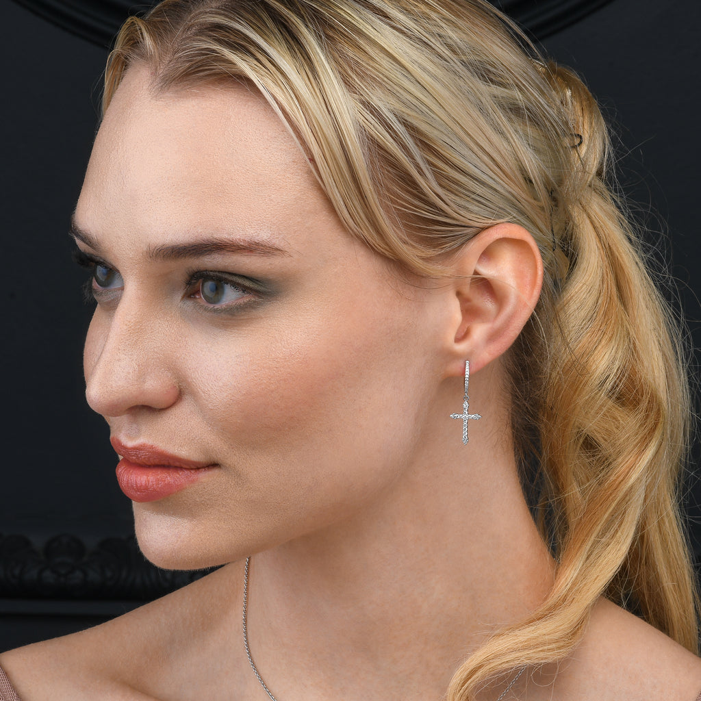 925 Sterling Silver Cross Hoop Earrings for Women
