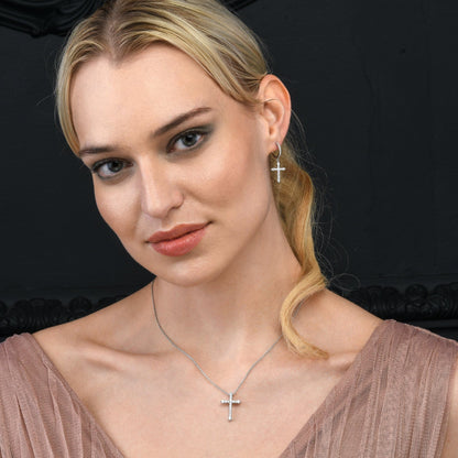 925 Sterling Silver Cross Hoop Earrings for Women