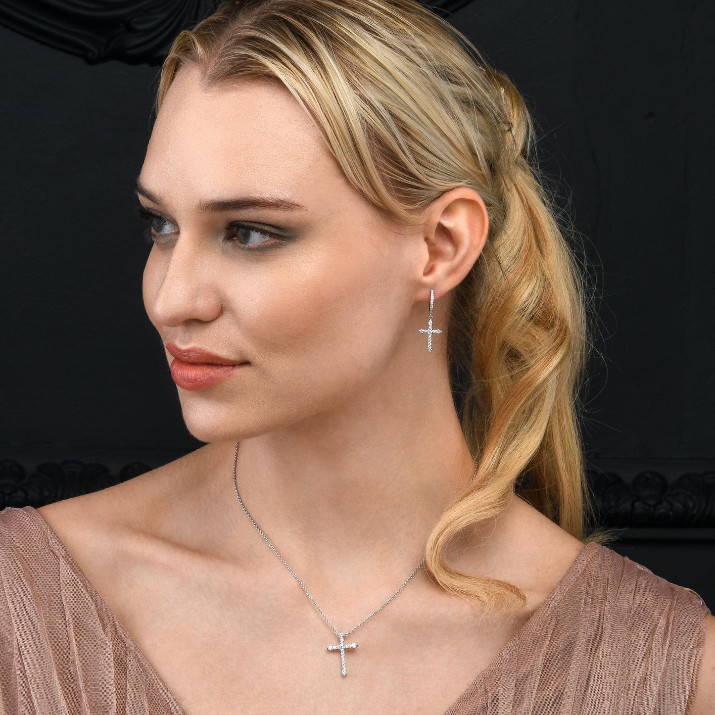 925 Sterling Silver Cross Hoop Earrings for Women