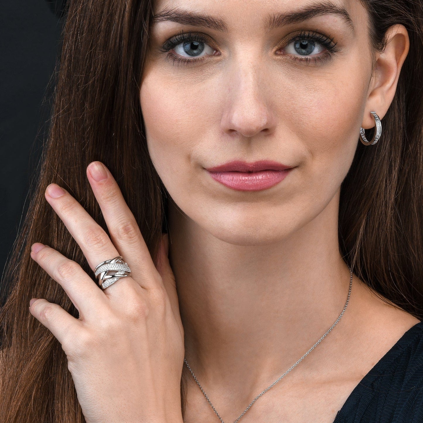 925 Sterling Silver Wide Criss Cross Ring for Women with Cubic Zirconia Stones