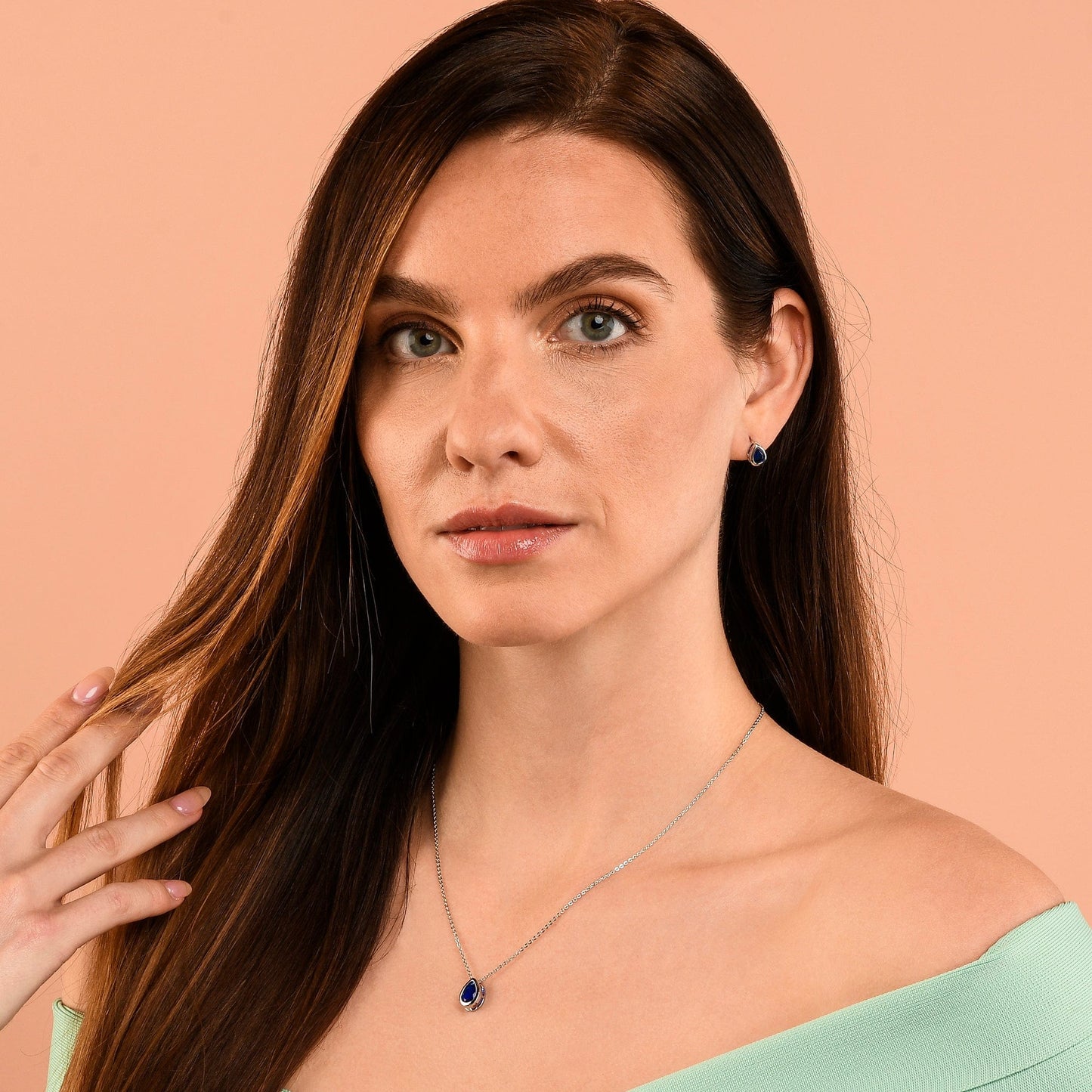 Blue Pear Shaped Silver Pendant Necklace with Blue Cubic Zirconia Stone for Women