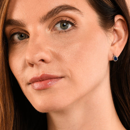 Silver Blue Bezel Set Stud Earrings with Pear-Shaped Blue Cubic Zirconia Stones