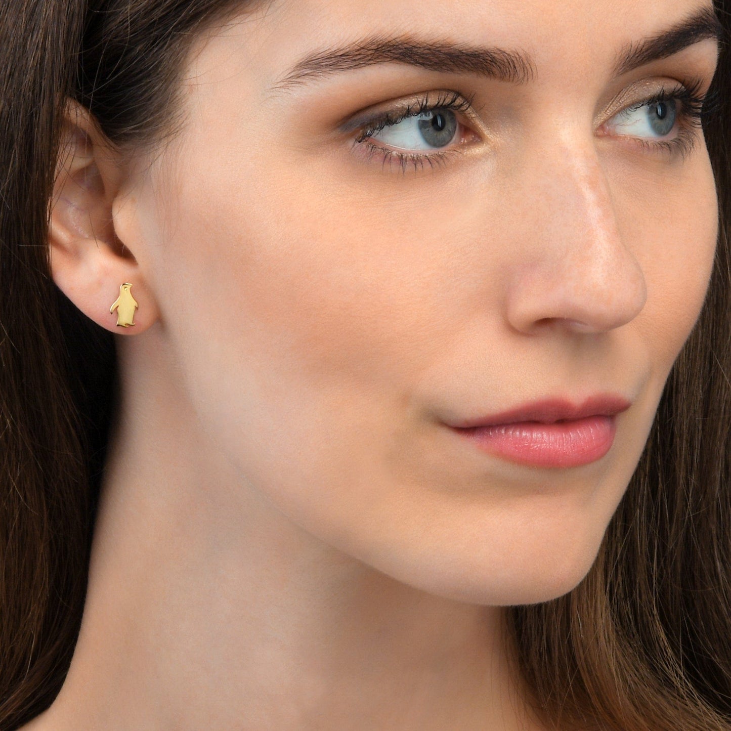 Gold Plated 925 Sterling Silver Cute Penguin Shaped Small Stud Earrings for Women