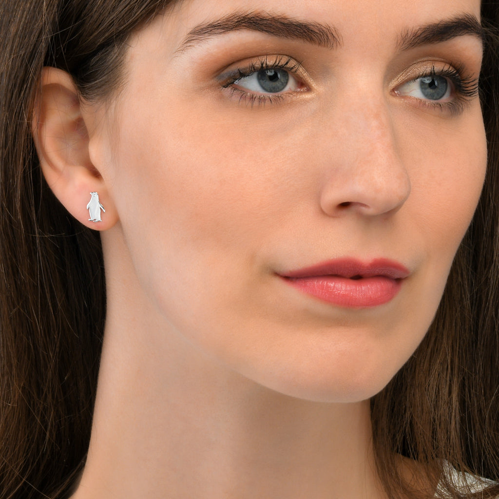 925 Sterling Silver Cute Penguin Shaped Small Stud Earrings for Women