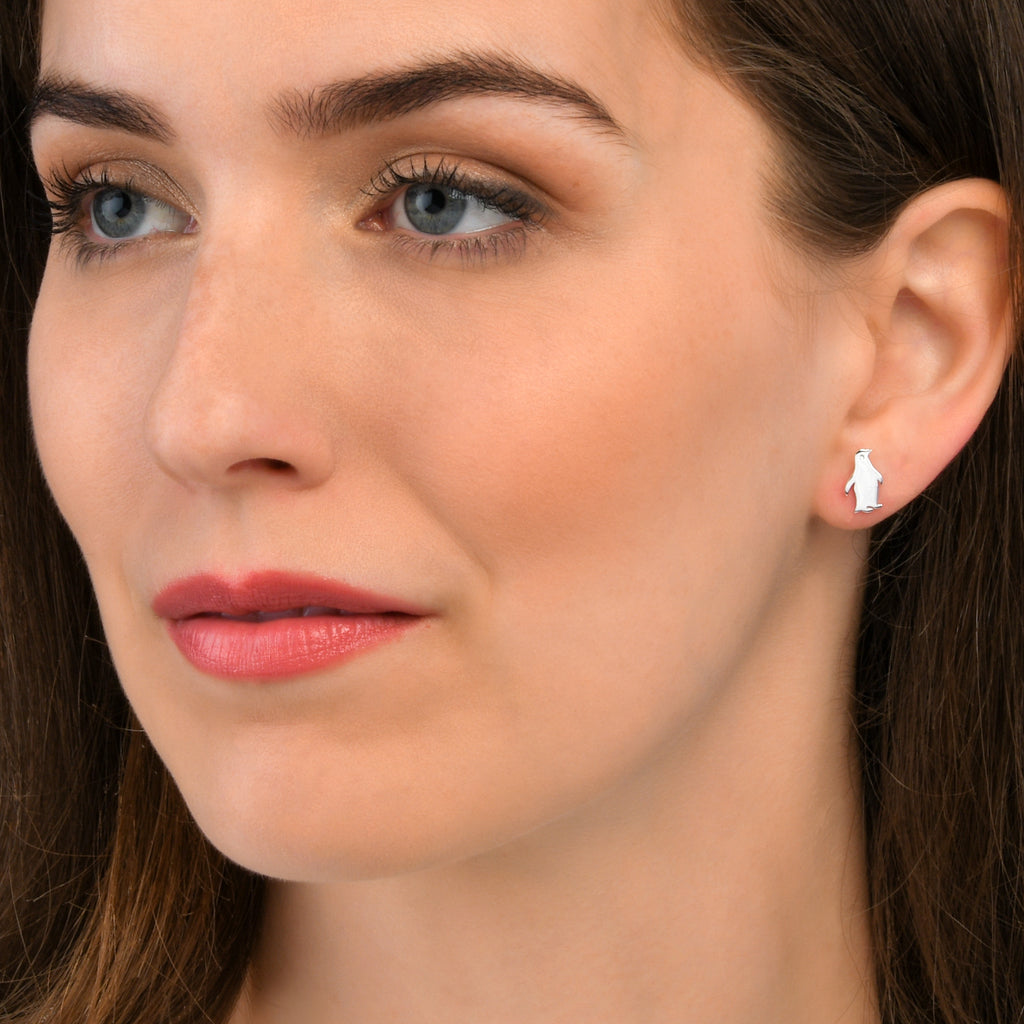 925 Sterling Silver Cute Penguin Shaped Small Stud Earrings for Women