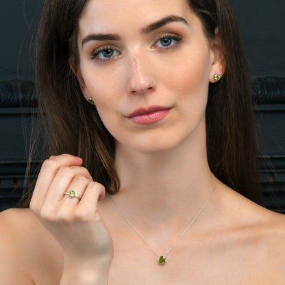 Sterling Silver Bezel Set Peridot Pendant Necklace For Women