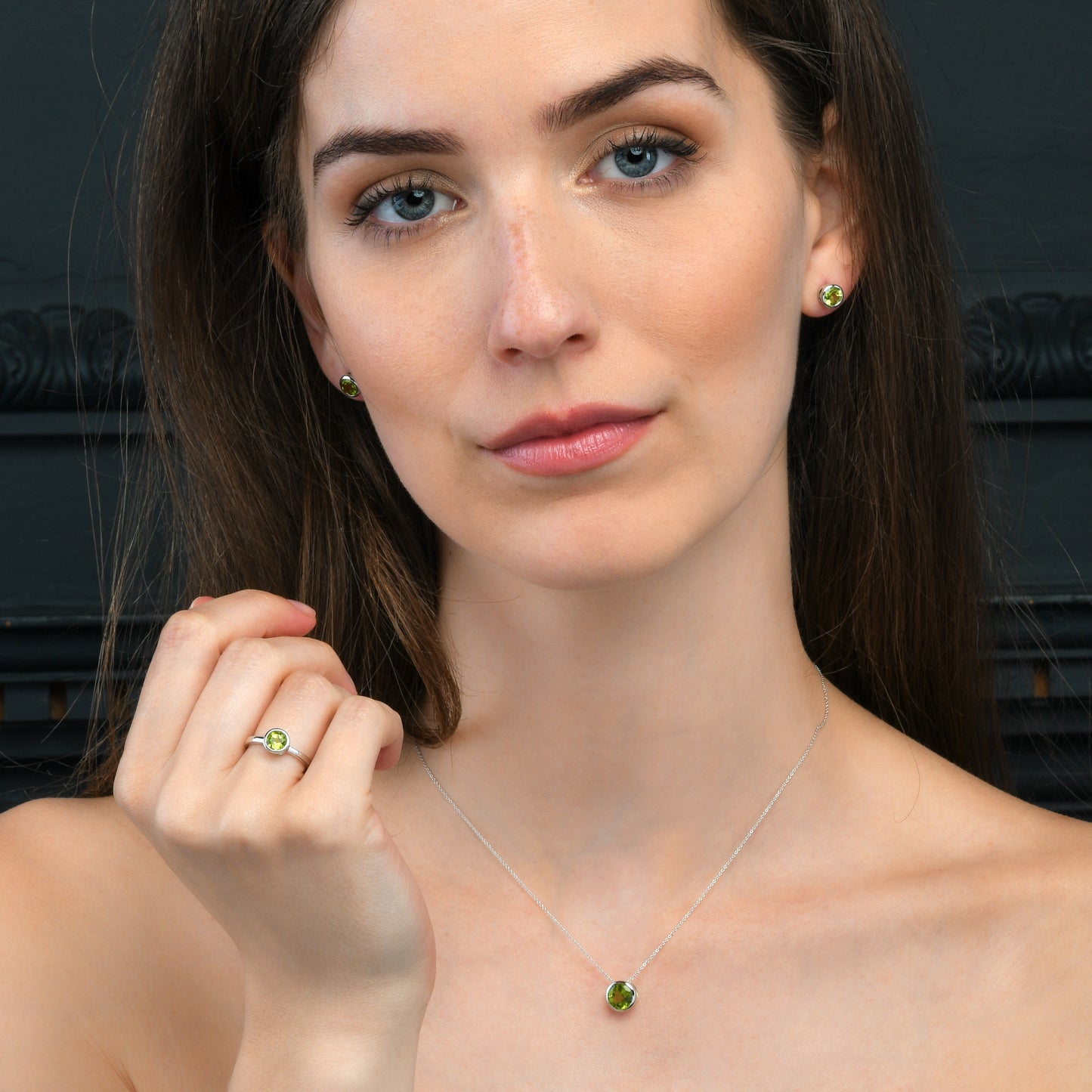 Sterling Silver Bezel Set Peridot Stud Earrings For Women