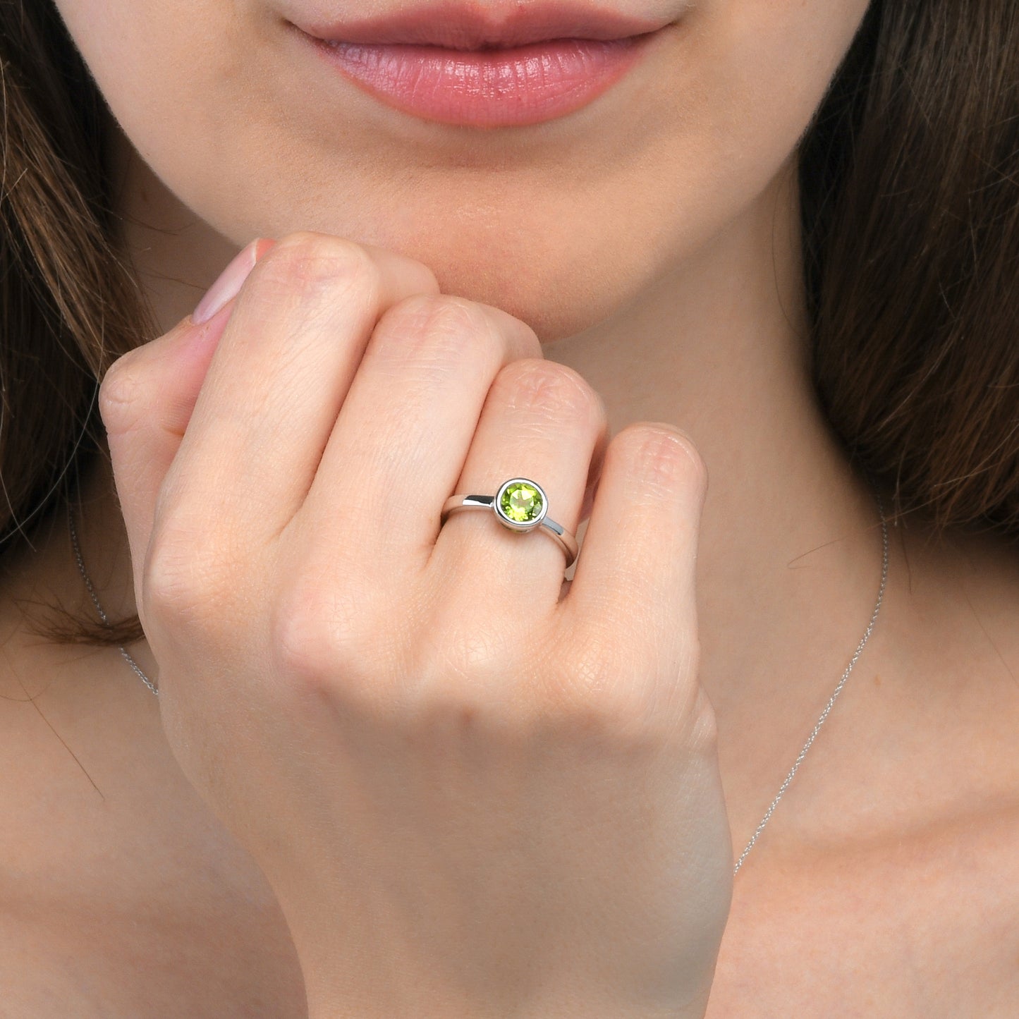 Dainty 925 Sterling Silver Bezel Set Peridot Ring For Women
