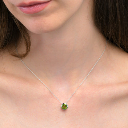 Sterling Silver Bezel Set Peridot Pendant Necklace For Women
