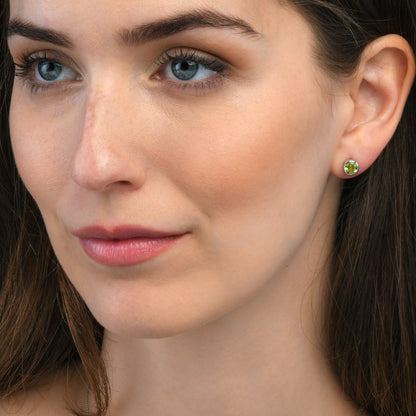 Sterling Silver Bezel Set Peridot Stud Earrings For Women