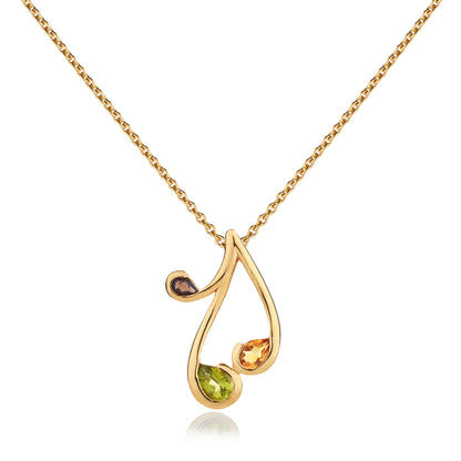 Gold Vermeil Pendant Necklace with Natural Peridot, Citrine and Smoky Quartz Gemstones